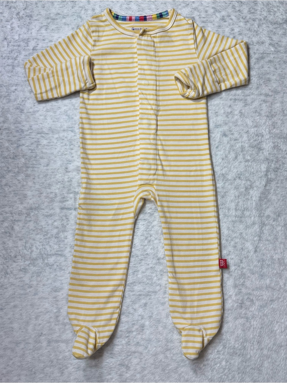 Magnetic Me Yellow White Stripe Footie Sleeper 3-6M Baby Modal Cotton Blend